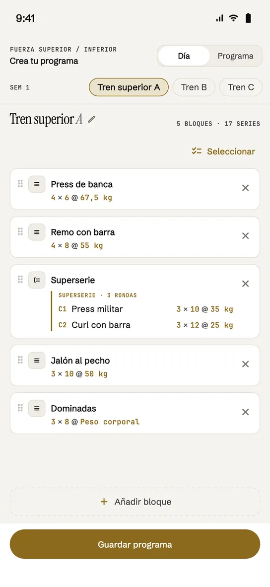 La rutina por días
