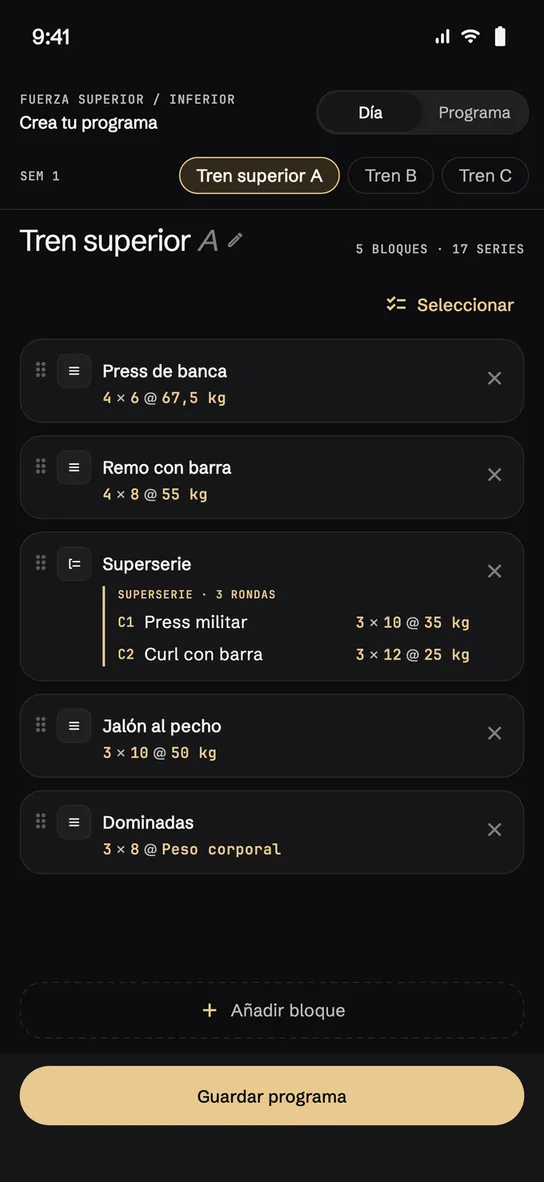 La rutina por días