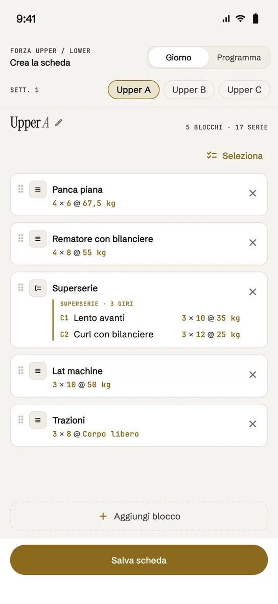 La scheda per giorni
