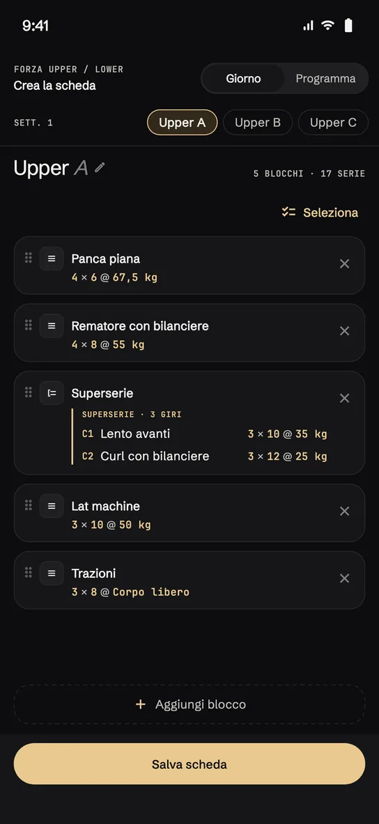 La scheda per giorni