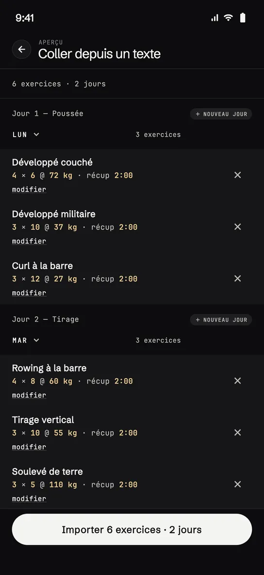 Coller depuis les notes