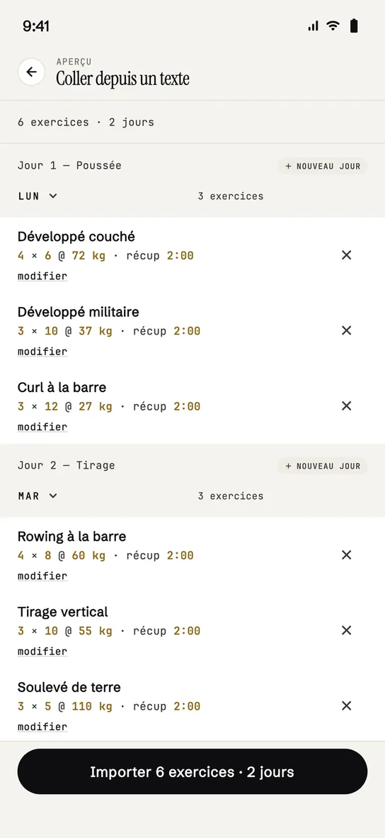 Coller depuis les notes
